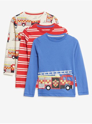 Sada tří klučičích triček v červené, modré a béžové barvě Marks & Spencer  