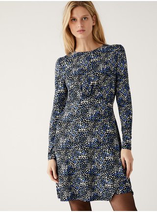 Modro-černé dámské vzorované šaty Marks & Spencer  