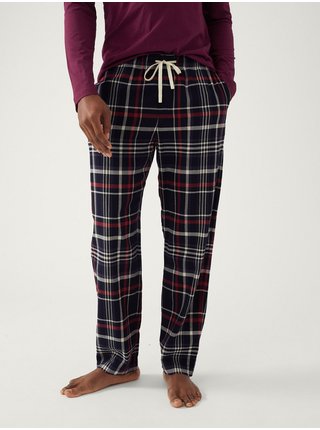 Vínovo-modré pánské kostkované pyžamové kalhoty Marks & Spencer   