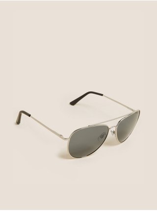 Pánské letecké sluneční brýle s ochranným faktorem UV 50+ v stříbrné barvě Marks & Spencer   