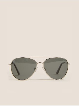 Pánské letecké sluneční brýle s ochranným faktorem UV 50+ v stříbrné barvě Marks & Spencer   