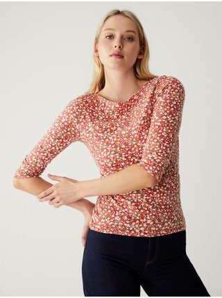 Červené dámské květované tričko Marks & Spencer  