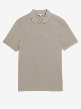 Béžové pánské bavlněné polo tričko se zipem Marks & Spencer