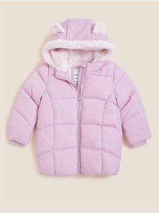 Růžový holčičí prošívaný zimní kabát s kapucí Marks & Spencer 