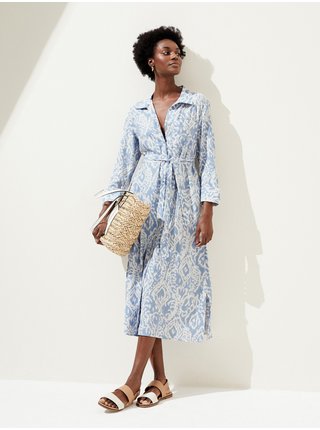 Bílo-modré dámské vzorované šaty Marks & Spencer  