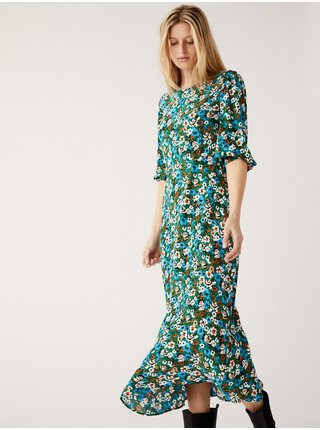 Modro-zelené dámské květované šaty Marks & Spencer   