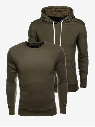 Sada dvou pánských basic mikin v khaki barvě Ombre Clothing basic