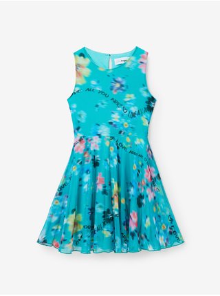 Tyrkysové dievčenské kvetované šaty Desigual Gardenia