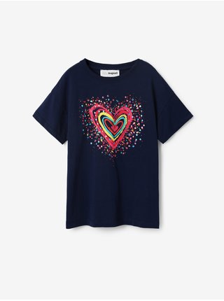 Tmavě modré holčičí tričko Desigual Heart