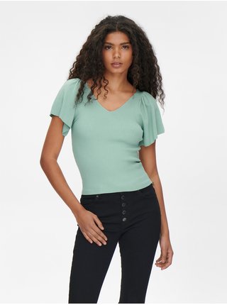 Světle zelené dámské žebrované tričko ONLY Leelo