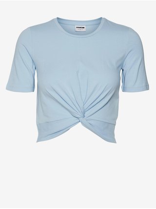 Světle modré dámské cropped tričko s uzlem Noisy May Twiggi