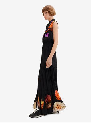 Čierne dámske kvetované košeľové maxišaty Desigual Suiza-Lacroix