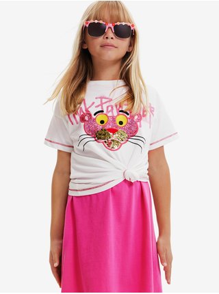 Bílé holčičí tričko Desigual Pink Panther