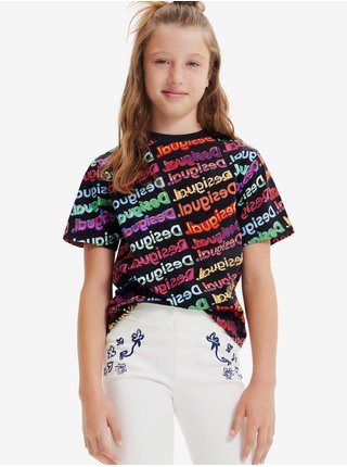 Čierne detské vzorované tričko Desigual Logomania
