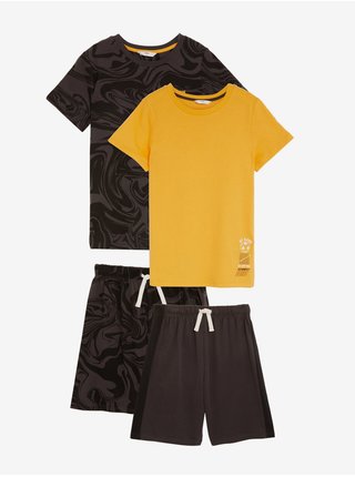 Sada dvou klučičích bavlněných pyžam v černé a hořčicové barvě Marks & Spencer 