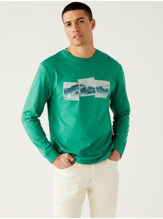 Zelené pánské bavlněné tričko s potiskem Marks & Spencer 