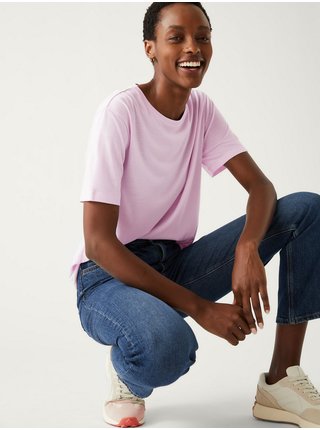 Světle růžové dámské volné basic tričko Marks & Spencer 
