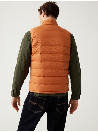 Oranžová pánská prošívaní péřová vesta Marks & Spencer 