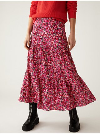 Tmavě růžová dámská květovaná sukně Marks & Spencer  