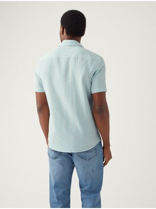 Světle modrá pánská kostkovaná košile Marks & Spencer  