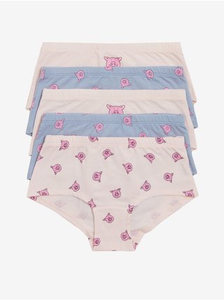 Sada pěti holčičích kalhotek v růžové a modré barvě Marks & Spencer 