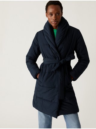 Tmavě modrý dámský prošívaný zimní kabát s páskem a technologií Thermowarmth™ Marks & Spencer 