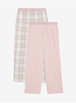 Sada dvou dámských pyžamových kalhot v růžové a krémové barvě Marks & Spencer Cool Comfort™ 