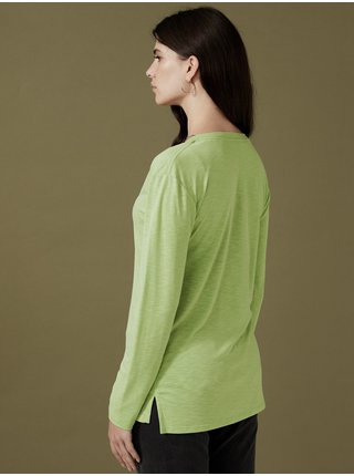 Světle zelené dámské basic tričko s véčkovým výstřihem Marks & Spencer 