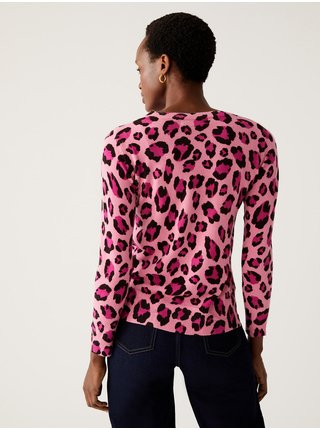 Růžový dámský svetr se zvířecím vzorem Marks & Spencer 