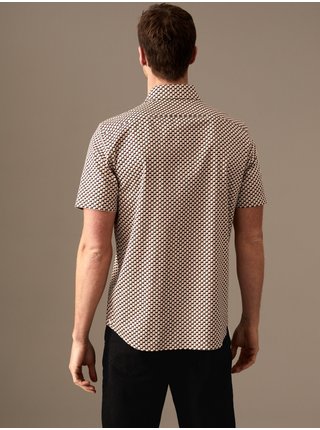 Béžovo-hnědá pánská vzorovaná košile s krátkým rukávem Marks & Spencer 