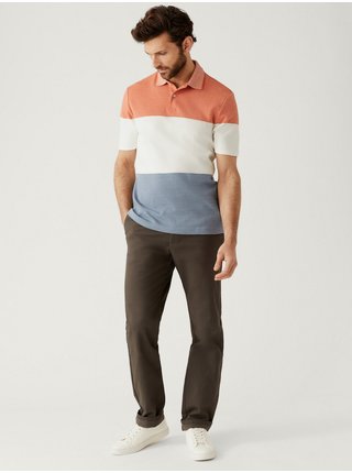 Dvojitě pletená polokošile z čisté bavlny Marks & Spencer oranžová