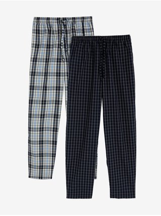 Sada dvou pánských kostkovaných pyžamových kalhot v tmavě a světle modré barvě Marks & Spencer  