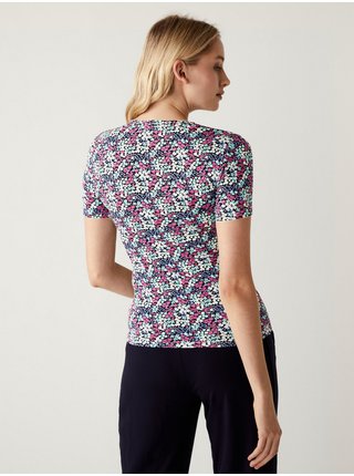 Modro-růžové dámské květované tričko Marks & Spencer 