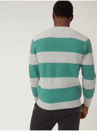 Šedo-zelený pánský pruhovaný svetr Marks & Spencer 