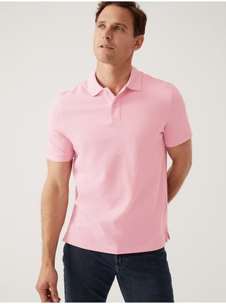 Růžové pánské bavlněné polo tričko Marks & Spencer Piké 