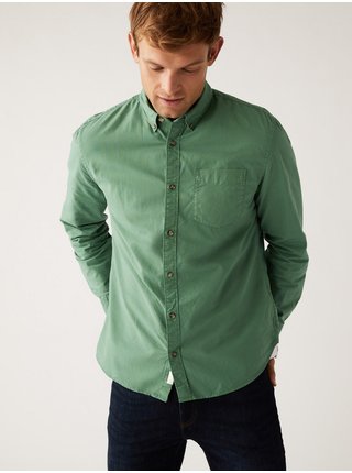 Zelená pánská bavlněná košile Marks & Spencer Oxford 