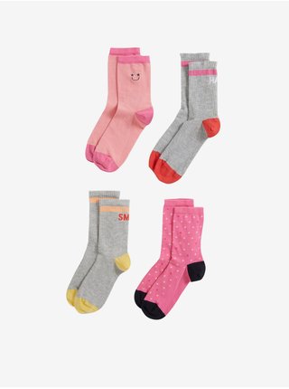 Sada čtyř párů dámských ponožek v růžové a šedé barvě Marks & Spencer 