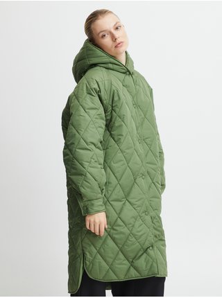 Zelený dámský prošívaný zimní kabát s kapucí ICHI
