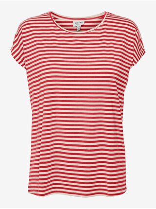 Krémovo-červené dámske pruhované tričko AWARE by VERO MODA Ava