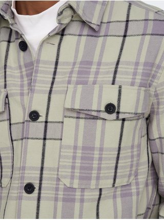 Krémovo-fialová pánská kostkovaná košile ONLY & SONS Milo