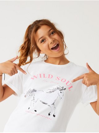 Bílé holčičí tričko s motivem koně Marks & Spencer  