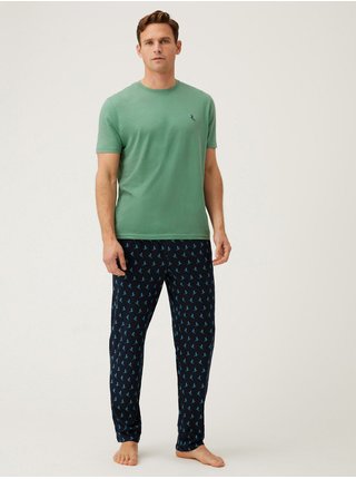 Modro-zelené pánské bvlněné pyžamo Marks & Spencer 