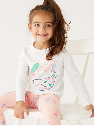 Sada tří holčičích triček v modré, růžové a krémové barvě Marks & Spencer  