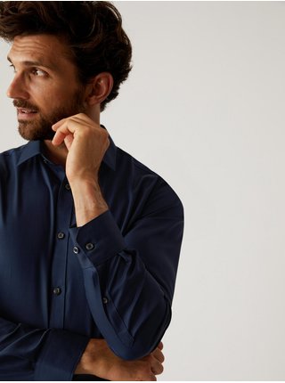 Tmavě modrá pánská formální košile s nežehlivou úpravou Marks & Spencer  