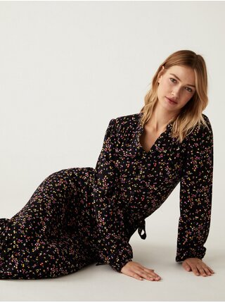 Černé dámské květované košilové midi šaty Marks & Spencer 