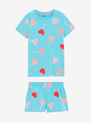 Růžovo-tyrkysové holčičí vzorované pyžamo Marks & Spencer 
