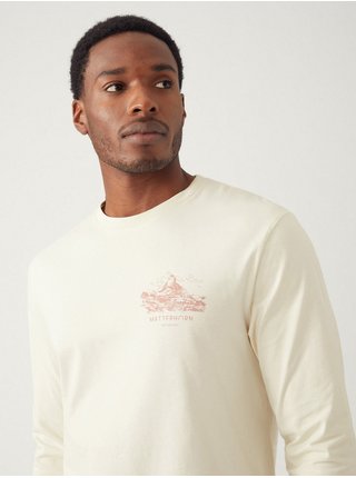 Krémové pánské bavlněné tričko s potiskem na zádech Marks & Spencer Matterhorn