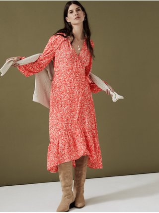 Voľnočasové šaty pre ženy Marks & Spencer - červená, krémová