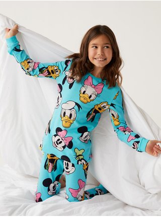 Bílo-tyrkysové holčičí pyžamo s potiskem Marks & Spencer Mickey™ & Minnie™ 