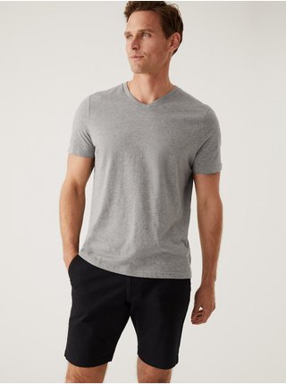 Šedé pánské bavlněné basic tričko s véčkovým výstřihem Marks & Spencer